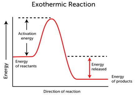 the reaction profile of an exothermic reaction showing the energy lost to the surroundings