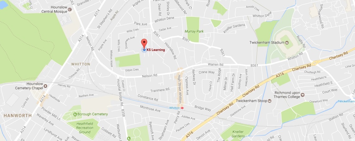 location if KS Learning in Whitton near Twickenham, Richmond, Hounslow, and Hampton Hill